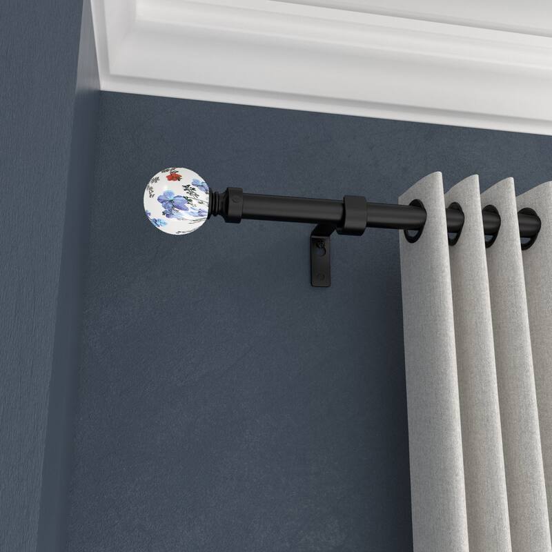 Acroma Adjustable Steel Single Curtain Rod with White Globe Ball Finial. - 84 to 120 inches.