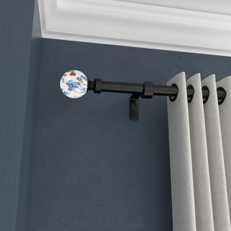 Acroma Adjustable Steel Single Curtain Rod with White Globe Ball Finial - 84 to 120 inches
