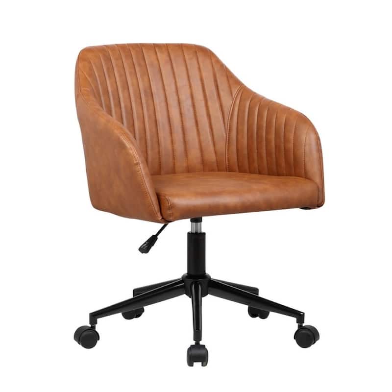Porthos Home Madison Office Desk Chair, Tufted PU Leather Upholstery - Brown