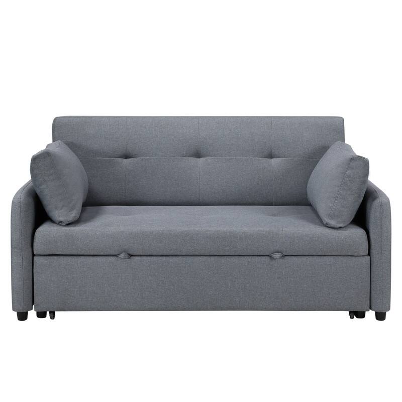 Radella 69"W Gray Linen Convertible Sleeper Sofa with USB Ports, Power Sockets, Pockets, Pillows, Tufting