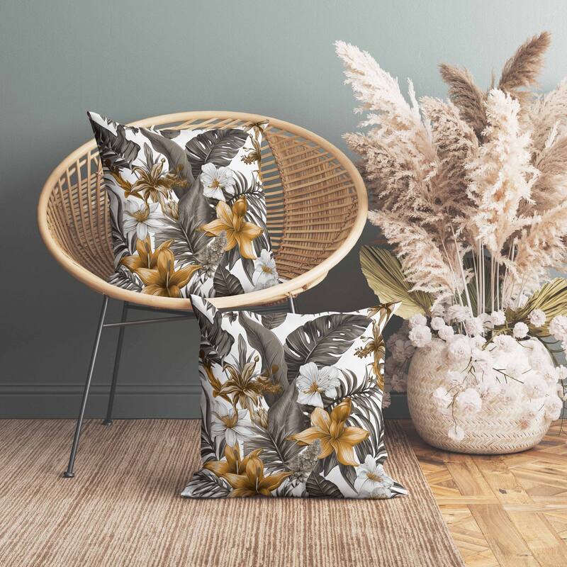 Rainforest Reverie Faux Suede Reversible Throw Pillow White and Bronze