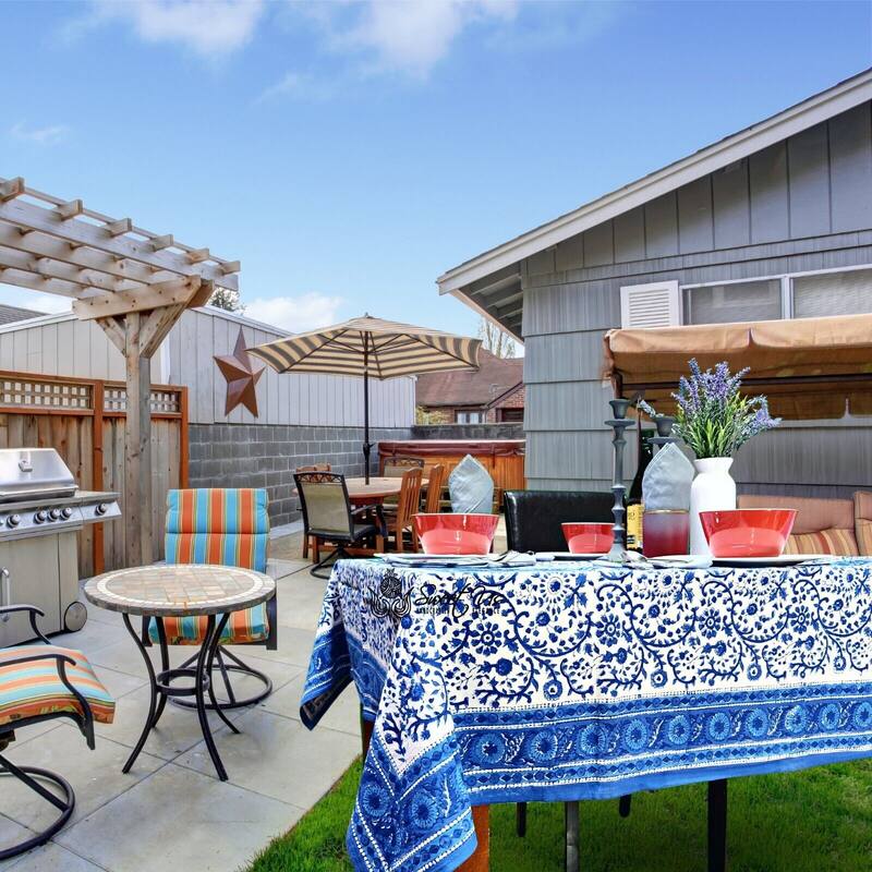 Block Print Cotton Eternal Floral Tablecloth Collection - 70 x 102 in