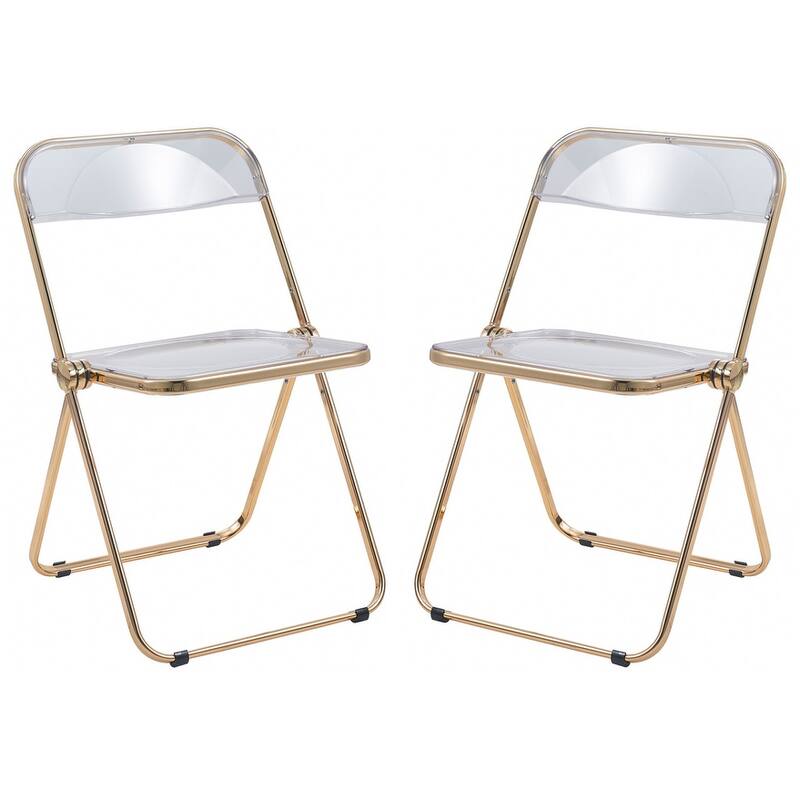 Lawrence Modern Foldable Transparent Acrylic Gold Chrome Folding Chair for Multipurpose Spaces Set of 2 - 30" - Clear