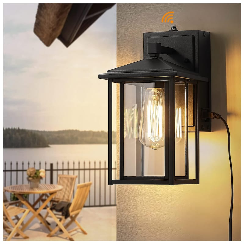 Modern Outdoor Porch Ligh,Dusk to Dawn Exterior Wall Lantern with Die-Cast Aluminum, Black Finish with Clear Glass