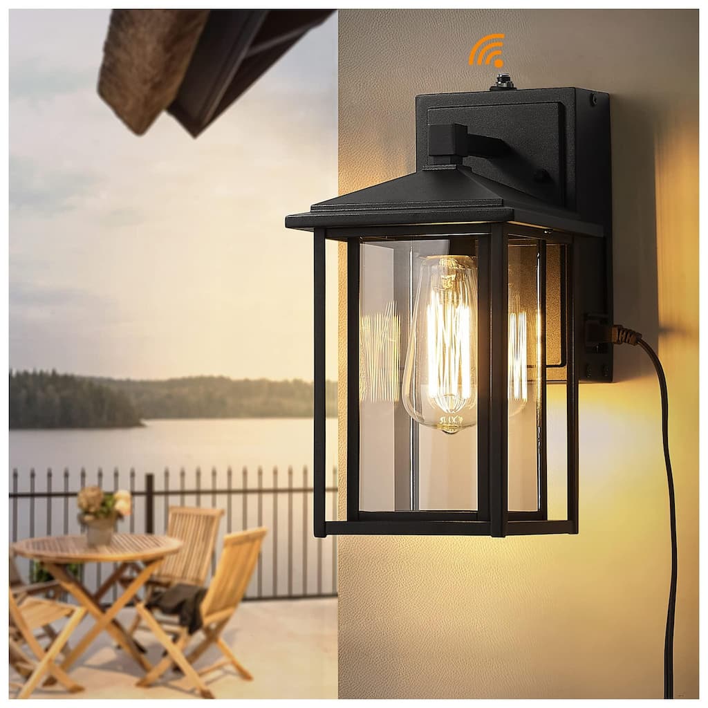 Modern Outdoor Porch Ligh,Dusk to Dawn Exterior Wall Lantern with Die-Cast Aluminum, Black Finish with Clear Glass