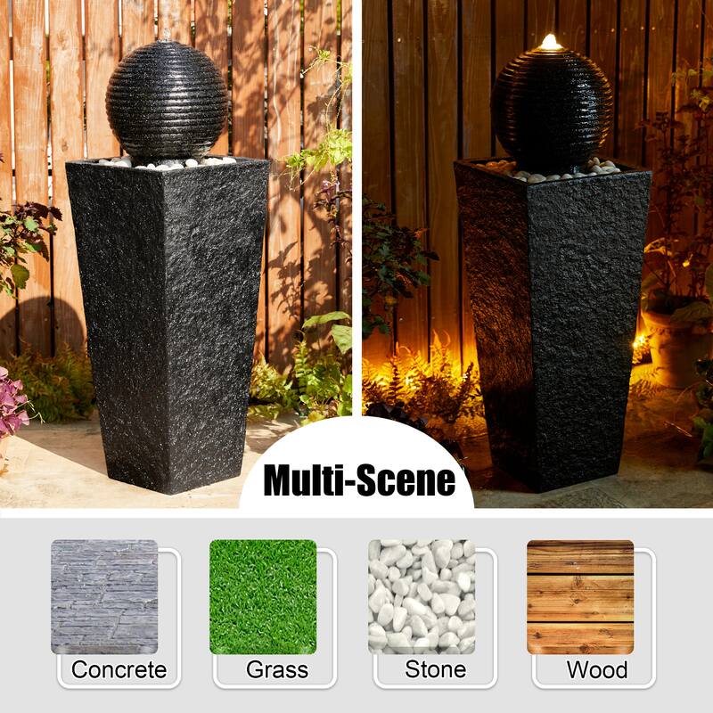 Demta Floating Pedestal Sphere Polyresin LED Garden Fountain with Pebbles by Havenside Home