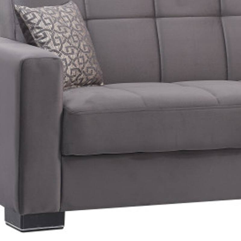 HomeRoots 87" Gray Microfiber Convertible Futon Sleeper Sofa And Toss Pillows With Storage