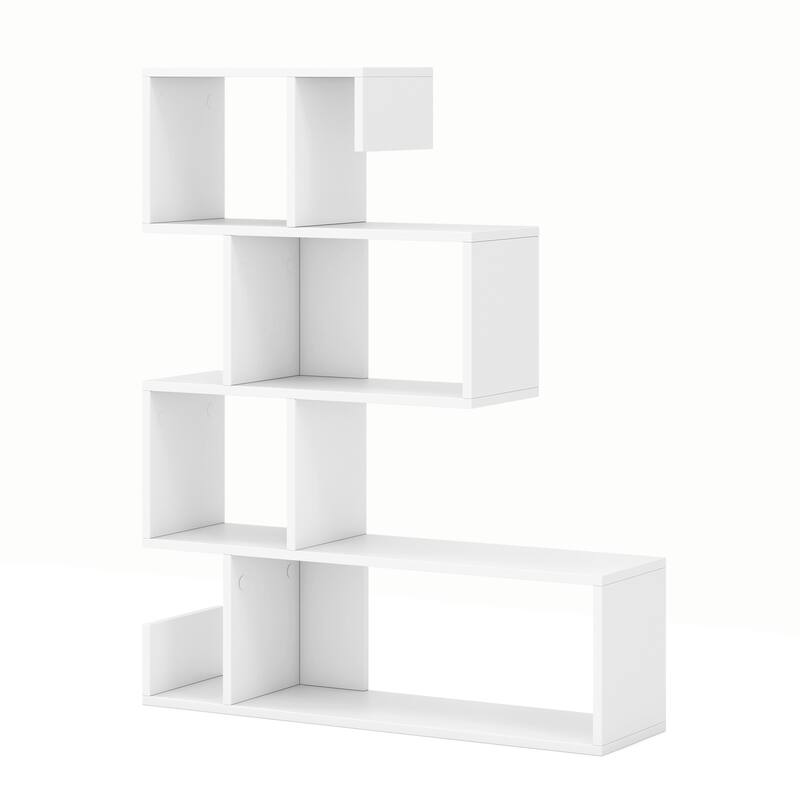 Modern Freestanding S-Shaped Geometric Bookshelf with Vertical Storage for Books and Decor - 31.5" x 8.5" x 39.5" (L x W x H) - White