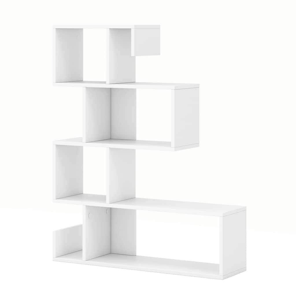 Modern Freestanding S-Shaped Geometric Bookshelf with Vertical Storage for Books and Decor - 31.5" x 8.5" x 39.5" (L x W x H)