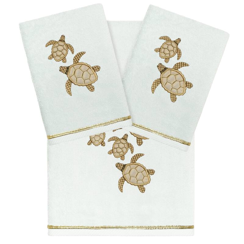 Authentic Hotel and Spa Turkish Cotton Tortuga 3PC Embellished Towel Set - Aqua