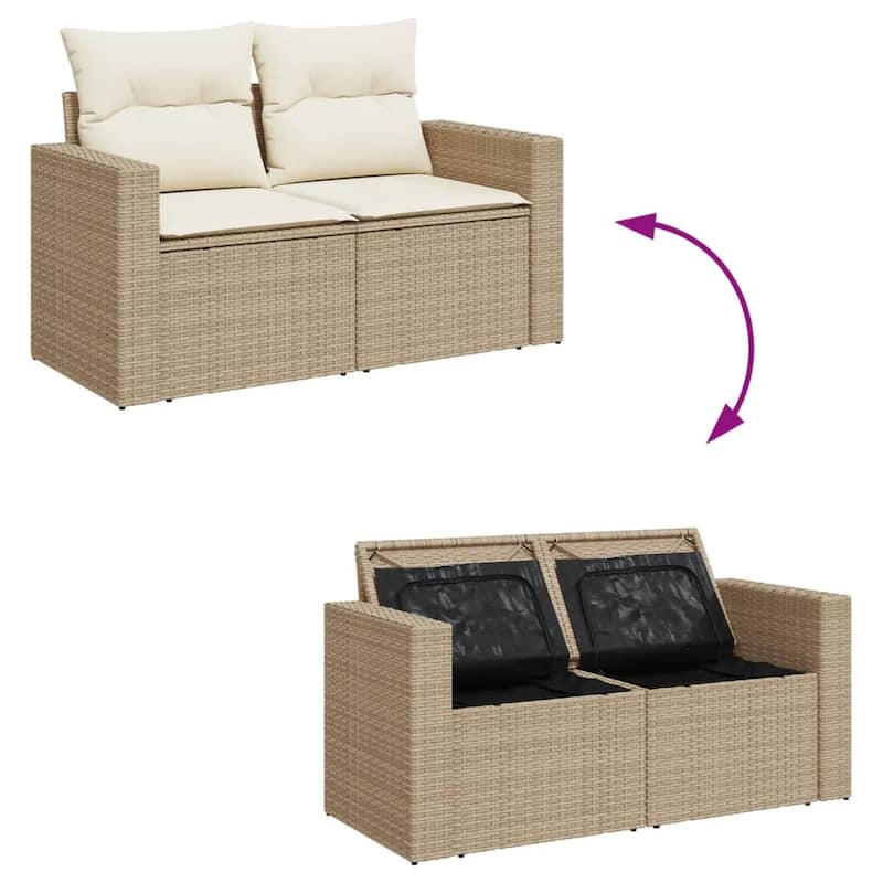vidaXL Patio Sofa Set with Cushions Outdoor Furniture 10 Piece Poly Rattan - 25.8 x 24.4 x 27.2