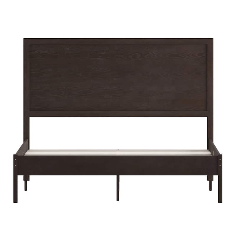 Solid Wood Platform Bed with Headboard and Wooden Slats