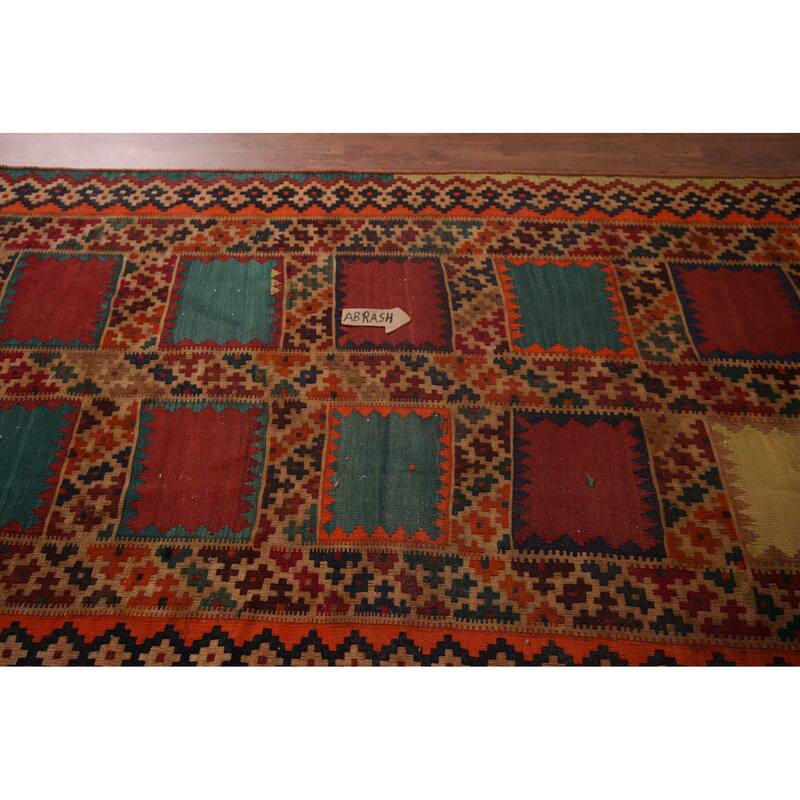 Flatweave Vegetable Dye Kilim Qashqai Persian Antique Runner Rug - 4'7"x 15'11"