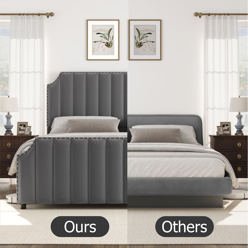 Velvet Upholstered Bed Frame with Headboard and Footboard