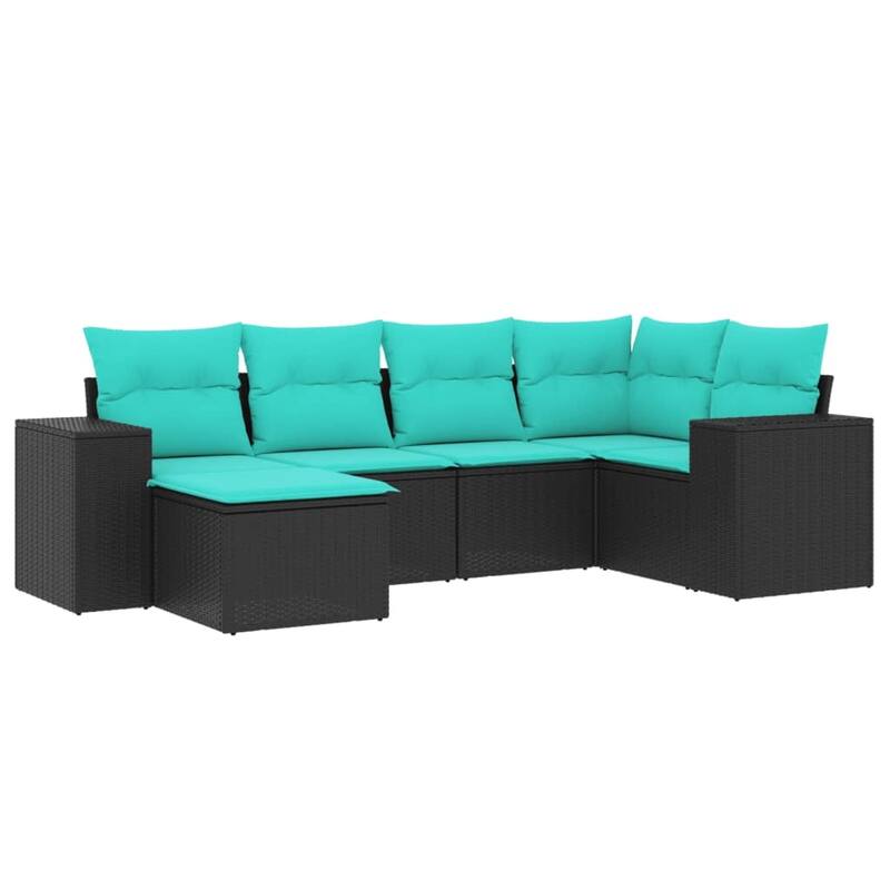 vidaXL 6 Piece Patio Sofa Set with Cushions Black Poly Rattan