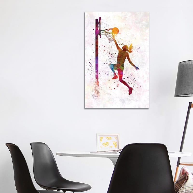 iCanvas "Young Woman Basketball Player In Watercolor IV" by Paul Rommer Canvas Print - 40x26x1.5
