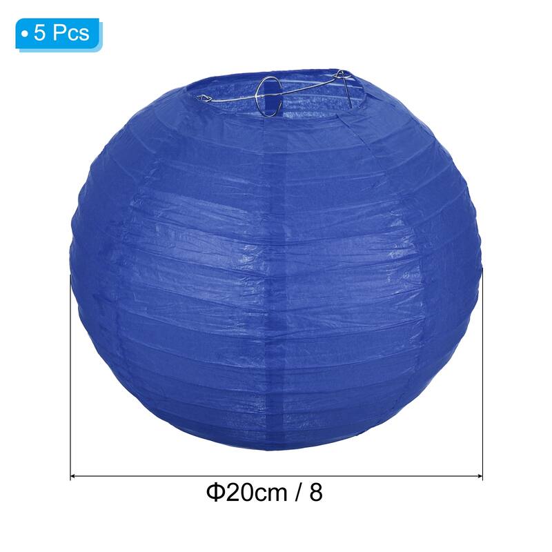 5 Pcs Paper Lanterns Round Hanging Chinese/Japanese Lantern Decor - Dark Blue - 8"