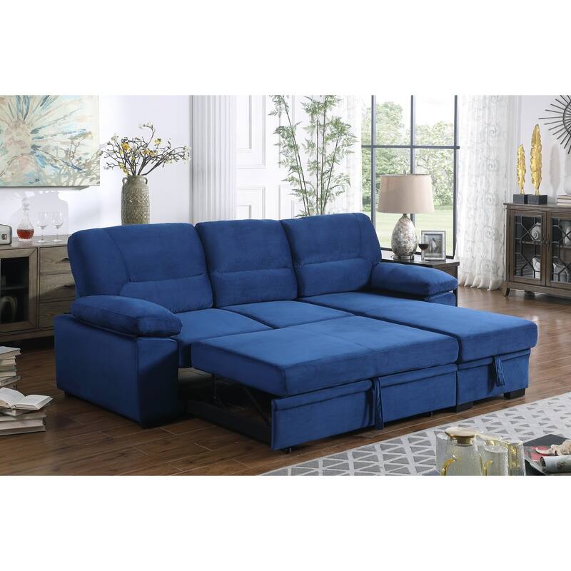 Velvet Fabric Reversible Sleeper Sectional Sofa Chaise