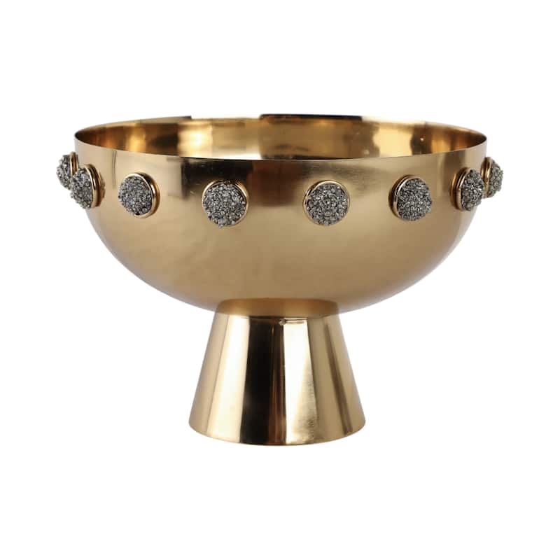 Metal Bowl with Stone Pedestal Base and Crystal Textured Accents
