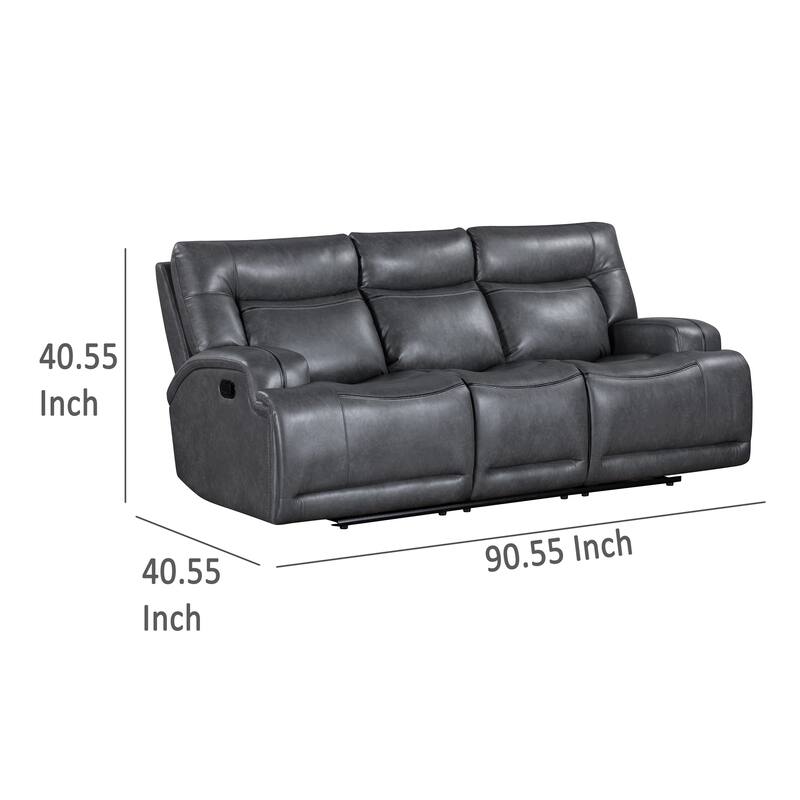 Tito Manual Reclining Sofa, Gray Polyester, 91 Inch, Drop Down Tray