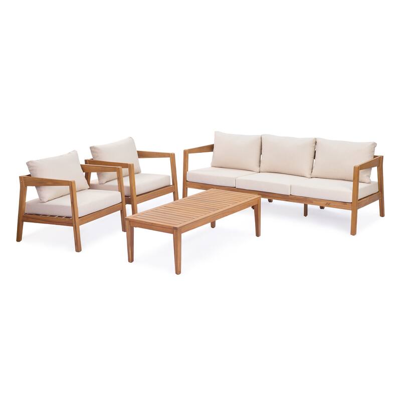 Christopher Knight Home Jovelle Acacia Wood 4-Piece Outdoor Patio Furniture Set with Cushion