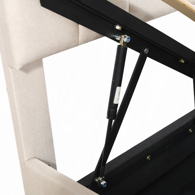 King Size Upholstered Platform Bed with a Hydraulic Storage System, Beige