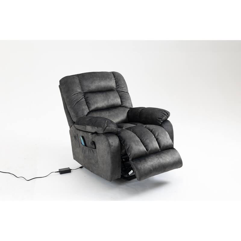 Power Lift Recliner Chair with Massage & Heat, Velvet Upholstered Electric Recliner, Lounge Sofa Chair with Side Pockets