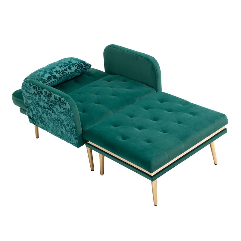 Velvet Upholstered Tufted Living Room Sleeper Chair With Ottoman