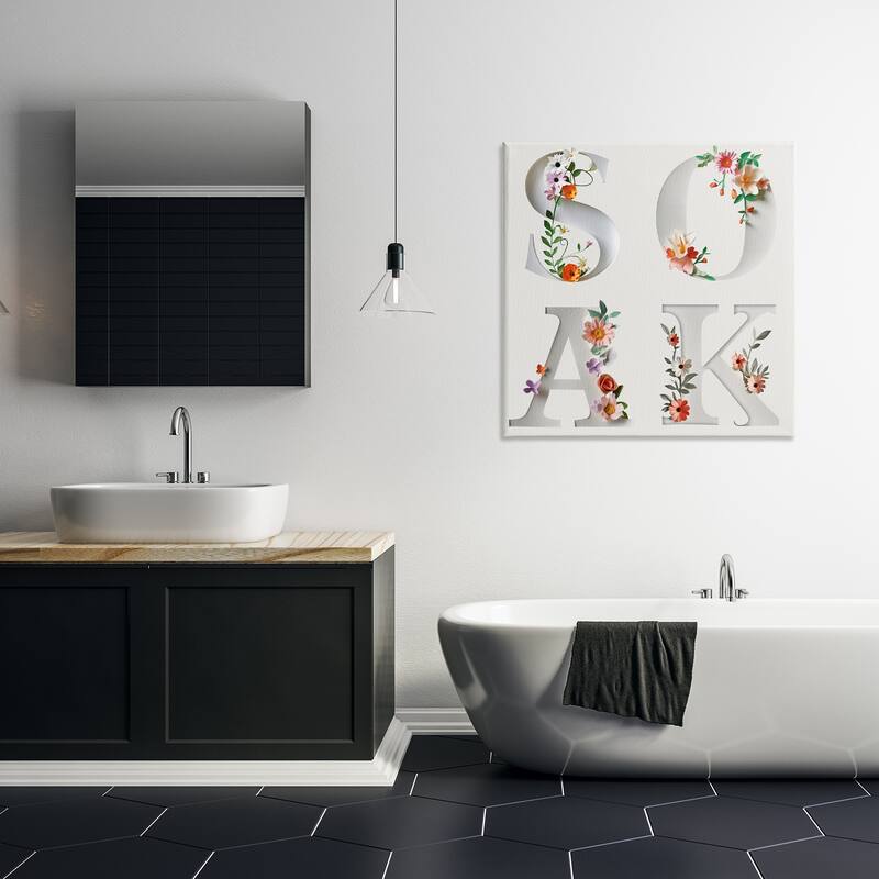 Stupell Floral Bathroom Soak Letters Canvas Wall Art Design By Susan Arnot