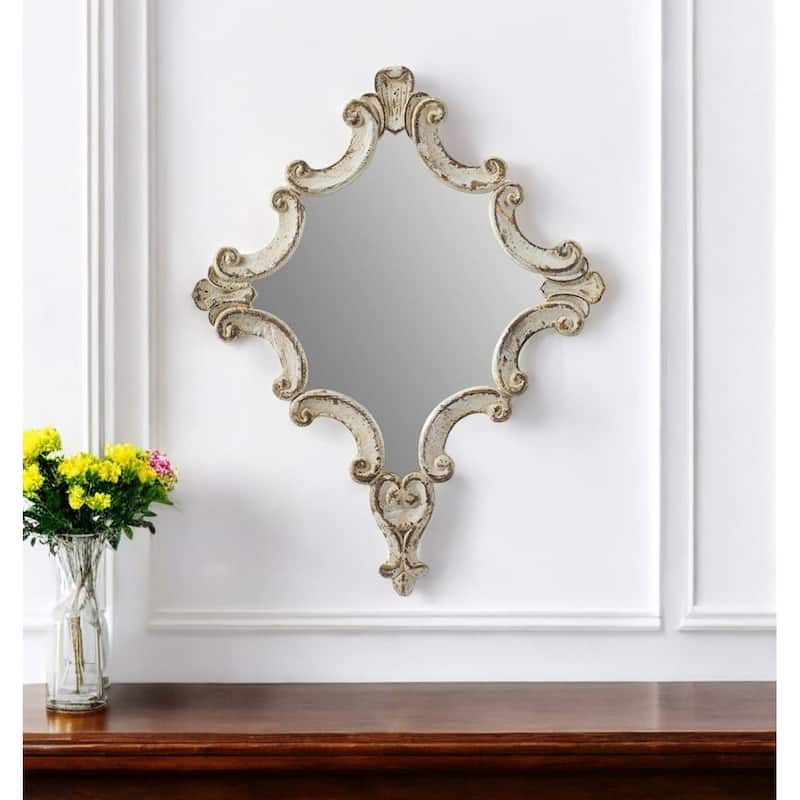 HomeRoots 30" White Diamond Solid Wood Framed Accent Mirror - 23.5' X '30' X '1.2 - 23.5' X '30' X '1.2