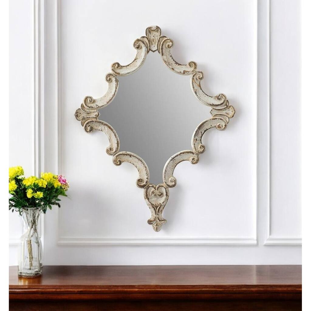 HomeRoots 30" White Diamond Solid Wood Framed Accent Mirror - 23.5' X '30' X '1.2