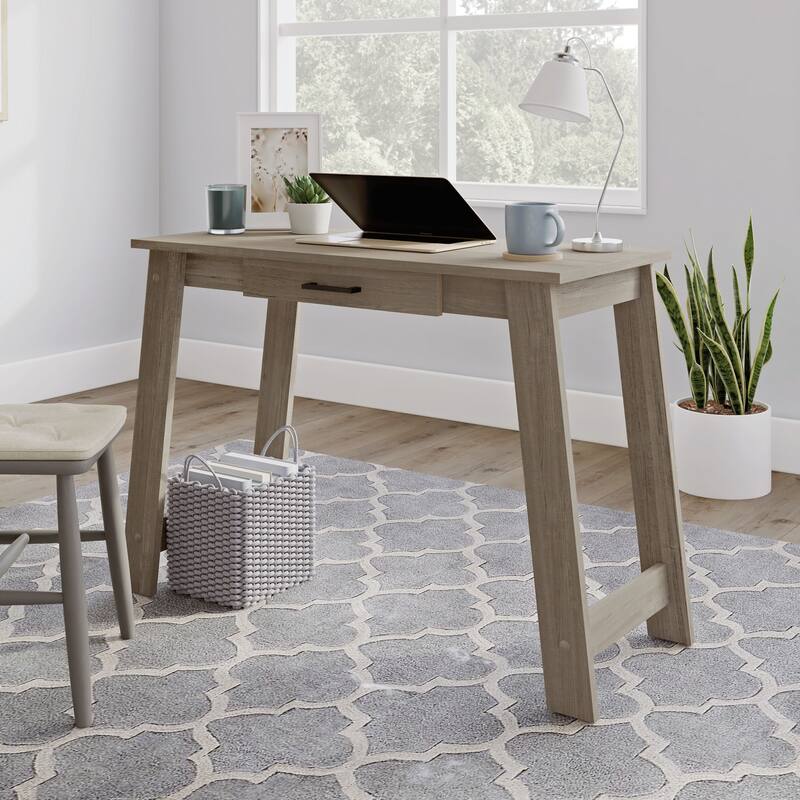 Brown Compact Writing Desk with Storage Drawer 43.6 Inch Wide for Home Office