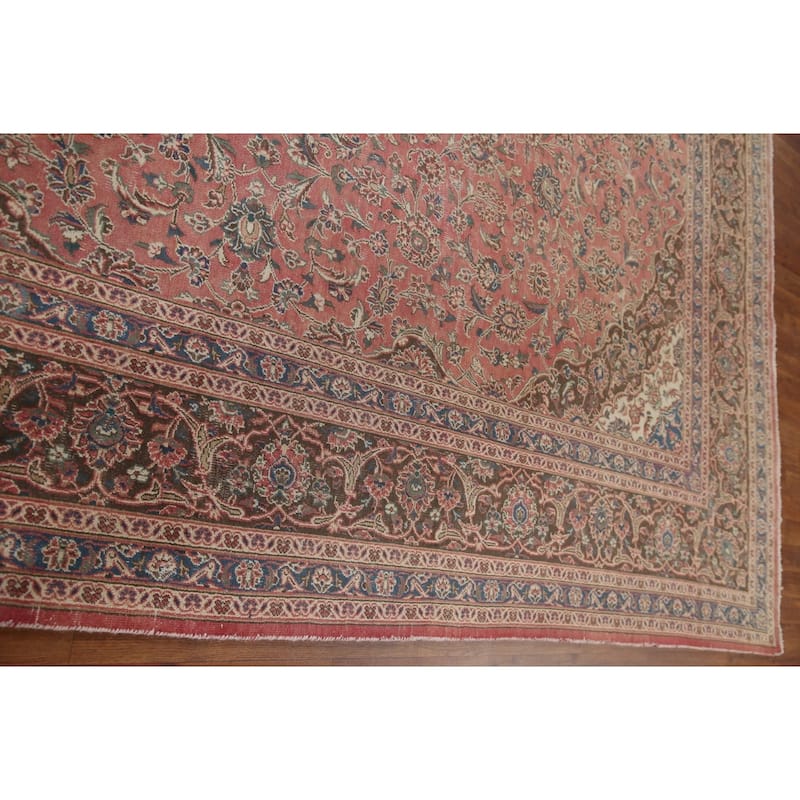 Distressed Mashad Persian Vintage Area Rug Hand-knotted Wool Carpet - 9'9" x 12'7"