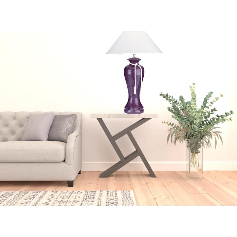 35" Extra Large Purple Ceramic Urn Table Lamp with White Empire Linen Shade for Bedroom Decor - 35" H x 20" W x 20" D