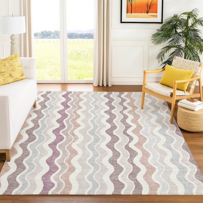 Machine Washable Indoor/ Outdoor Funky Stripe Chantille Rug