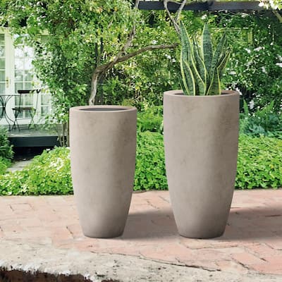 Plantara 32" & 23.6" H Tall Concrete planter, Large Outdoor Plant pot, Modern Tapered Flower pot for Garden
