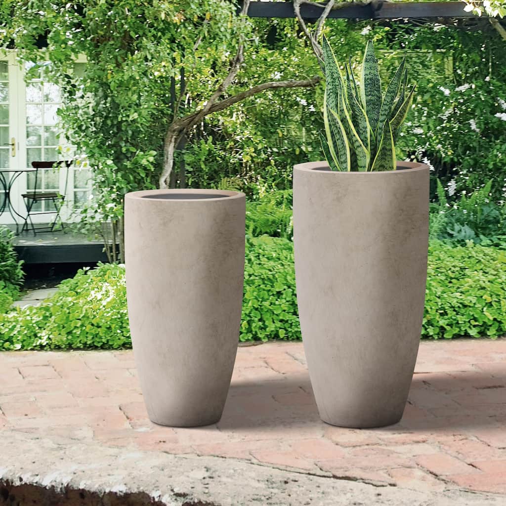 Plantara 32" & 23.6" H Tall Concrete planter, Large Outdoor Plant pot, Modern Tapered Flower pot for Garden