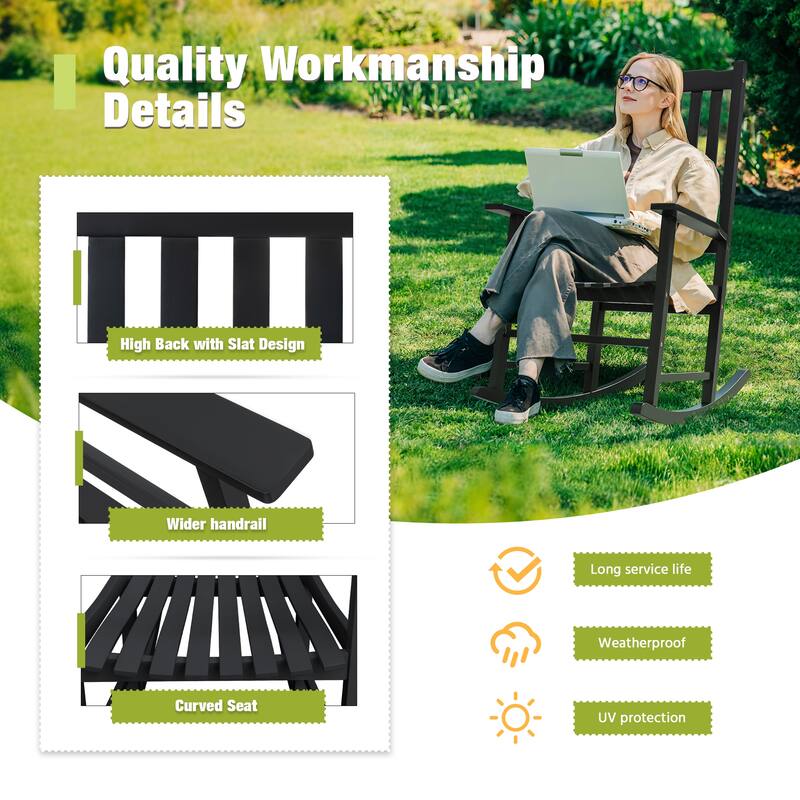Furniwell Patio Acacia Wood Ergonomic Single Rocking Chair for All-Weather Use