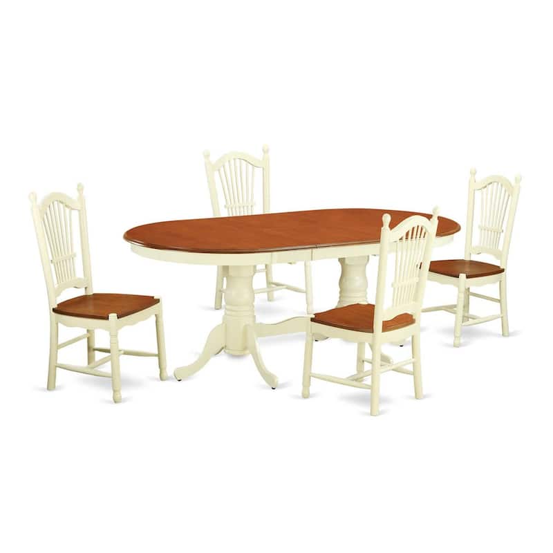 9 Piece Dining Room Set, Oval Kitchen Table with Butterfly Leaf and 8 Chairs, Buttermilk & Cherry Finish, 42x78 Inch
