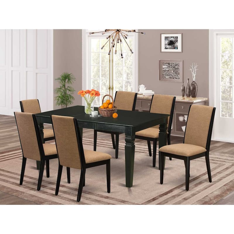 HomeStock 7-Piece Black Finish Solid Wood Top Dining Table with 6 Parson-Chairs with Butterfly Leaf Lattice Back