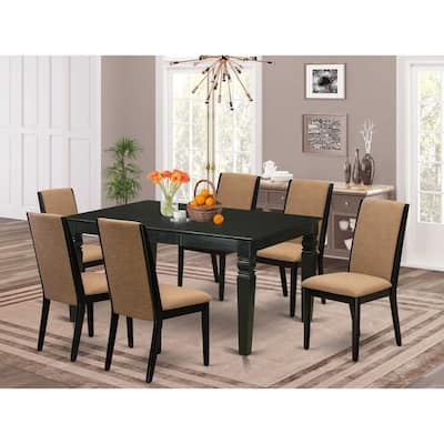 HomeStock 7-Piece Black Finish Solid Wood Top Dining Table with 6 Parson-Chairs with Butterfly Leaf Lattice Back