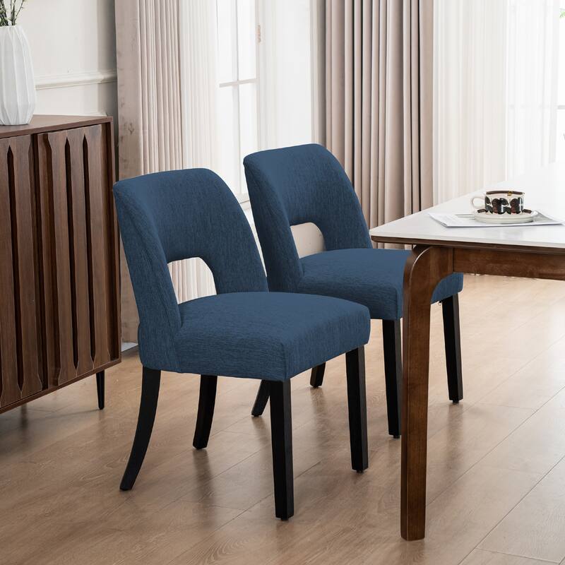 Set of 2/4/6 Modern Fabric Upholstered Dining Room Chair Kitchen Chairs with Wood legs - Set of 2 - Dark Blue