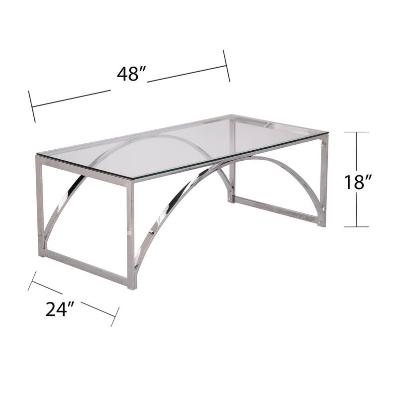 48” Chrome Glass Coffee Table with Glossy Metal Frame Modern Rectangular Living Room Decor - 48”L x 24”W x 18”H