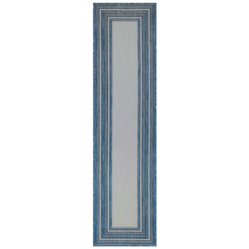 Liora Manne Carmel Multi Border Indoor/ Outdoor Area Rug - 1'11" x 7'6" - Navy