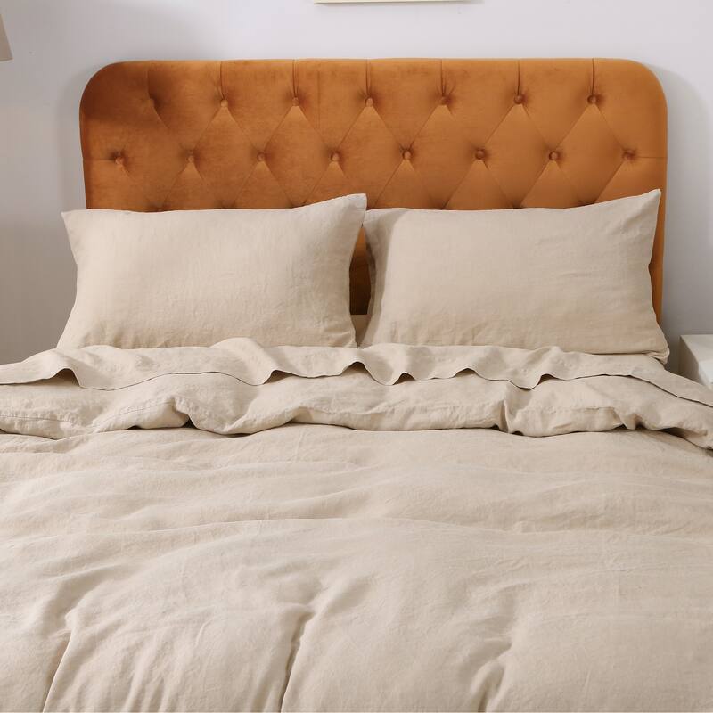 Highland Feather 100% Ultra-Soft French Linen Bedding Set - 1 Duvet Cover, 1 Fitted Sheet & 2 Pillowcases - Khaki - California King