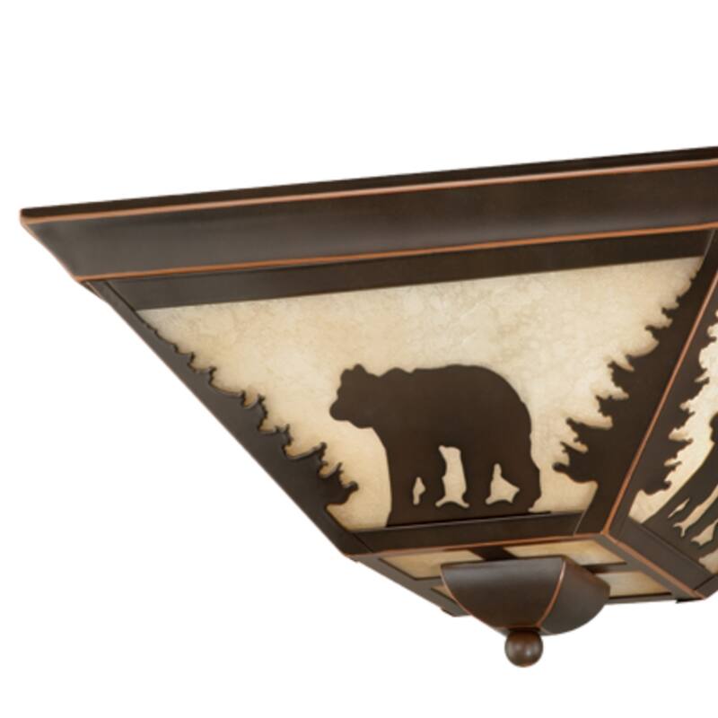 Flush Mount Ceiling Light - Bronze Island Interiors - 14 Inch Wide - Amber Glass Shade - 5.75