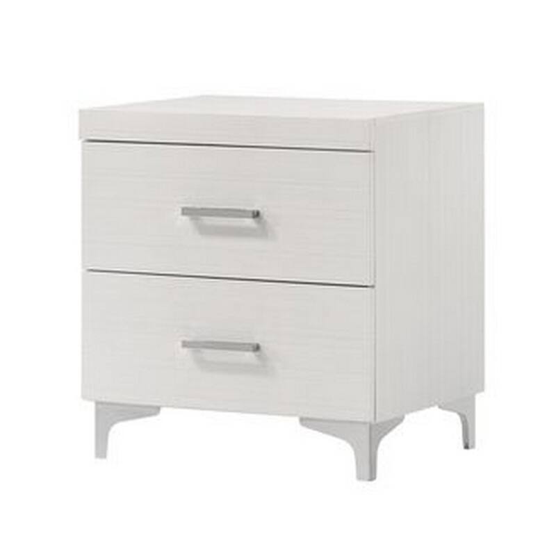 White 2 Drawer 22 in. W Nightstand with Bar Metal Handles