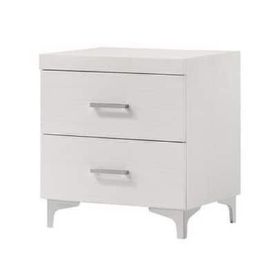 White 2 Drawer 22 in. W Nightstand with Bar Metal Handles