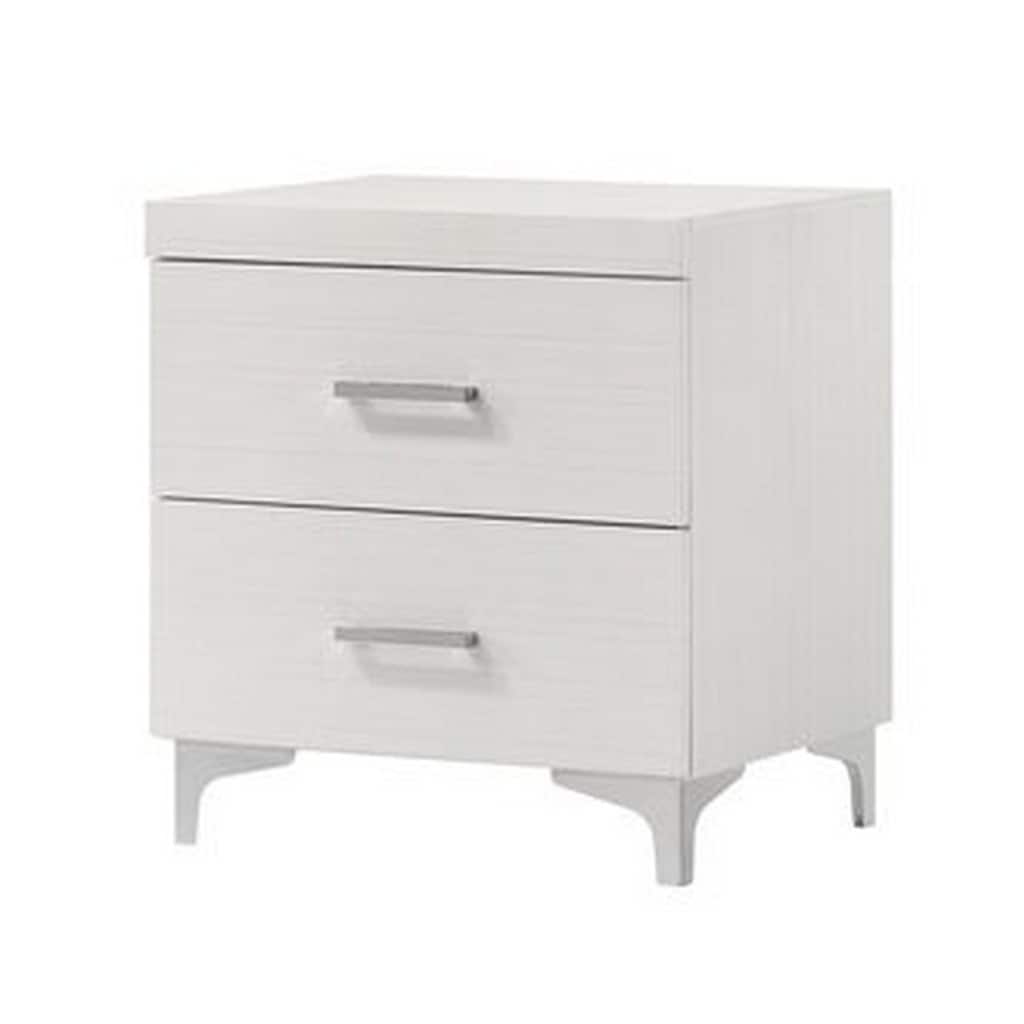 White 2 Drawer 22 in. W Nightstand with Bar Metal Handles