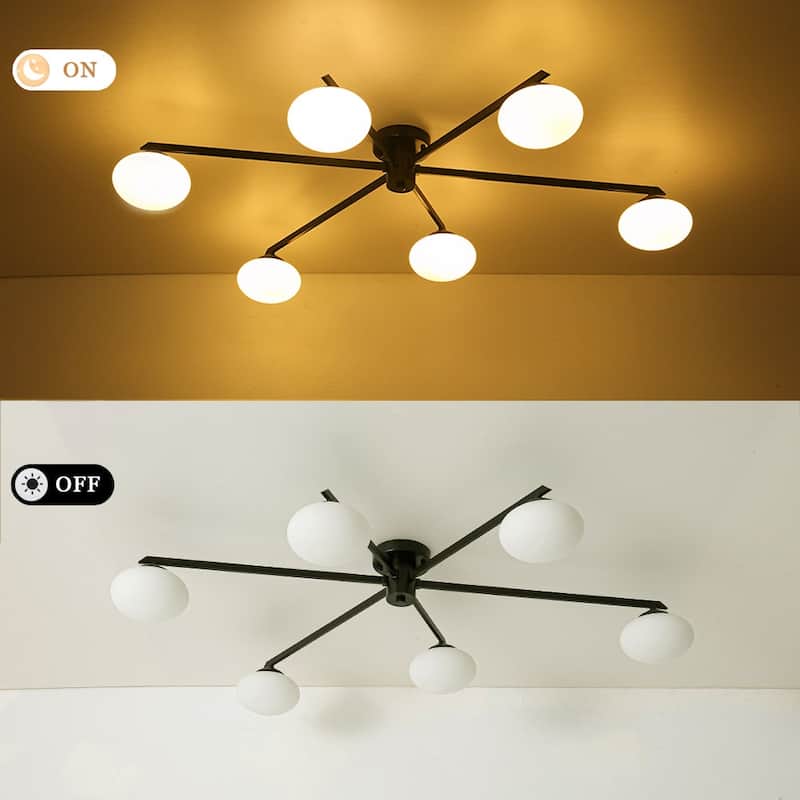 Mid-century Modern Oval Glass Accents Semi-flush Mount